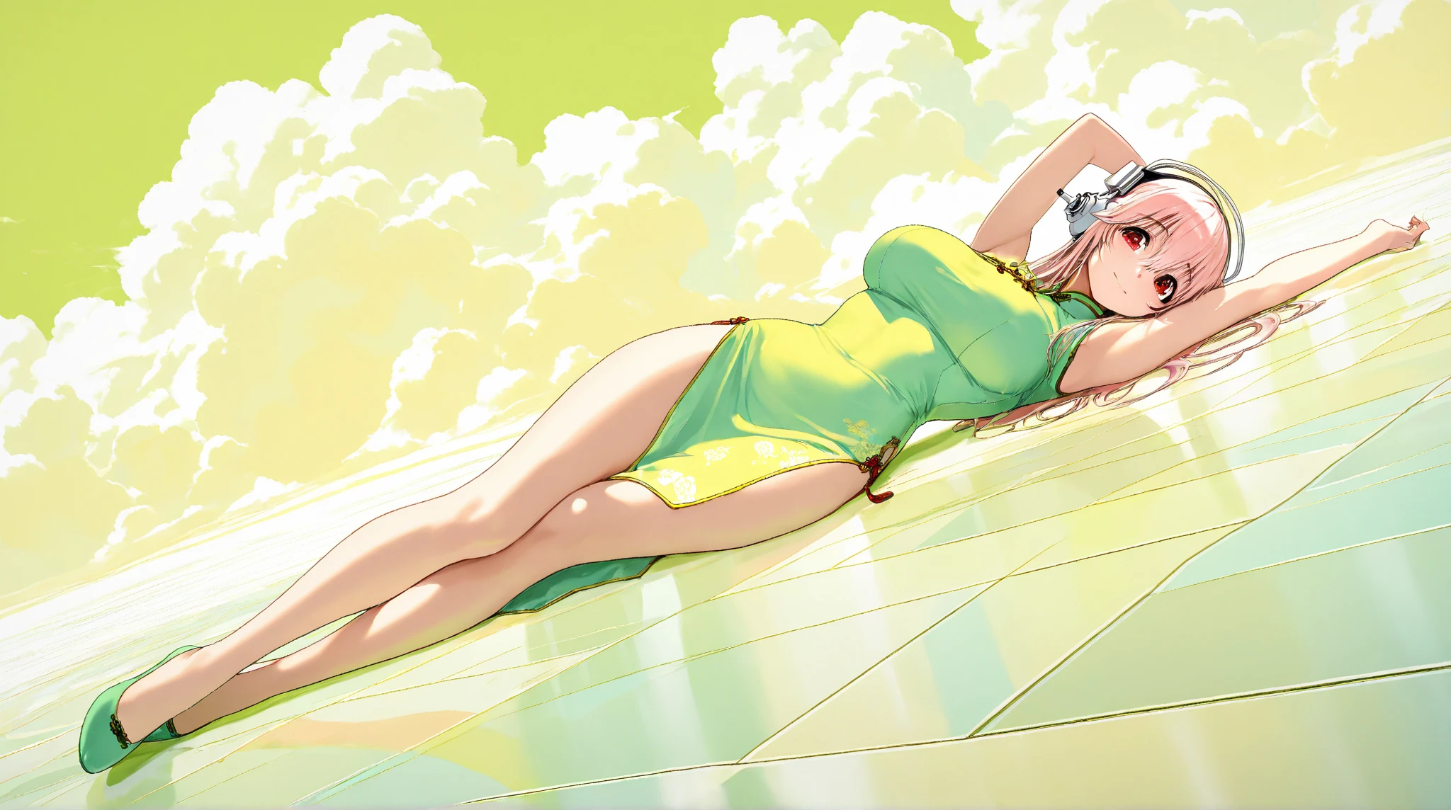 Giantess, long sexy legs, yellow hair, bikini, lying on the ground, city at her feet burns in flames for the destruction she has caused, tiny people climb on her body to try to defeat her uselessly. Giantess, goddess, macrophilia, curvaceous body, hentai, fetish, sexy legs, bikini, high heels, high quality, tiny people, people climbing body, giantess body, small people