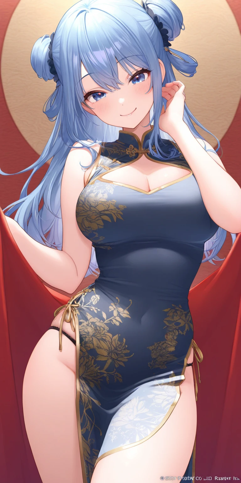 8K、top-quality、An ultra-high picture quality、ultra-detailliert、Ultra-realistic flesh feeling、full bodyesbian、A sexy、花魁、Beautuful Women、red and white、Kimono with visible collarbone、Long blue hair、kiseru、Blue eyes、shinny skin、Very gigantic-breasts、ample breasts、extremely big ass、shinny skin 、The background is a night playground --auto --s2