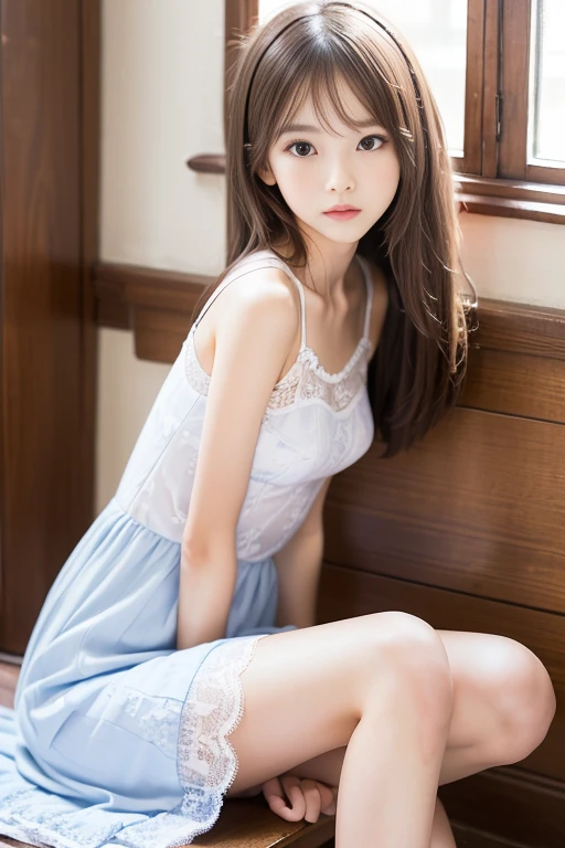 (((masterpiece))), (((highest quality: 1.4))), ((Very detailed: 1.4)) , Gorgeous Girl, beautiful, Baby Face, 20-year-old, White skin, other than that, Sexy pose, Nightgown, Small panties、blue eyes, Bokeh, Bedroom Background, masterpiece, Full Body Shot, (Random Porn Poses), Natural Skin Shader, Volumetric, Warm shades beneath her skin,