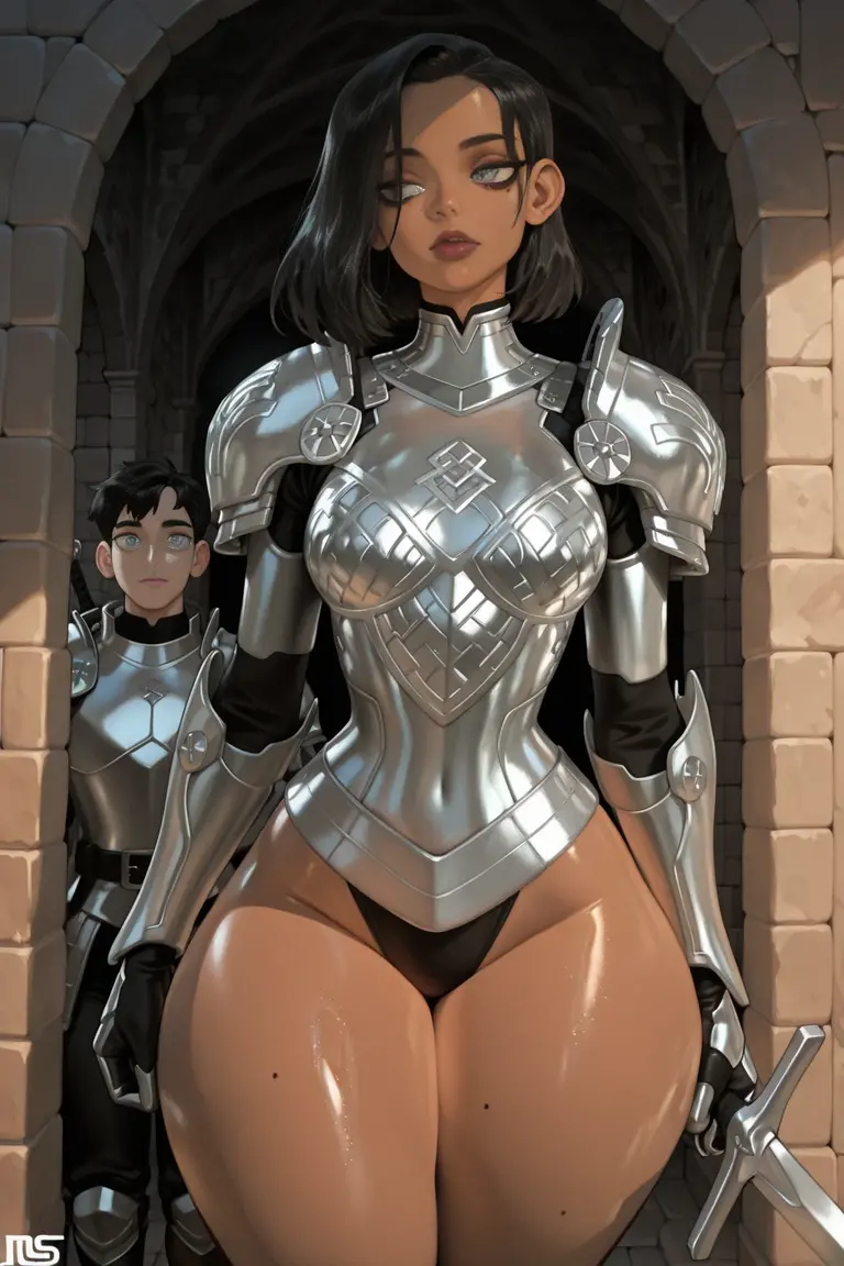 (high resolution, pixel perfect, gorgeous illustrations), (hyper quality, muste piece, etheric: 1.4), ((nsfw)), (((1girl,kneeling))), (((from side))), (((((????????,1boys))))), (((??? in mouth))), tattoo, mature woman, cool atmosphere, black hair, ((((very short hair)))), (((blush))), (((((((muscular))))))), ((thick thighs)), (((wide hips))), ((Big breasts that are about to burst)), fighter, (((woman))), ((((wh_chi_armor)))), ???? woman, (shiny skin), sweat, simple background,
