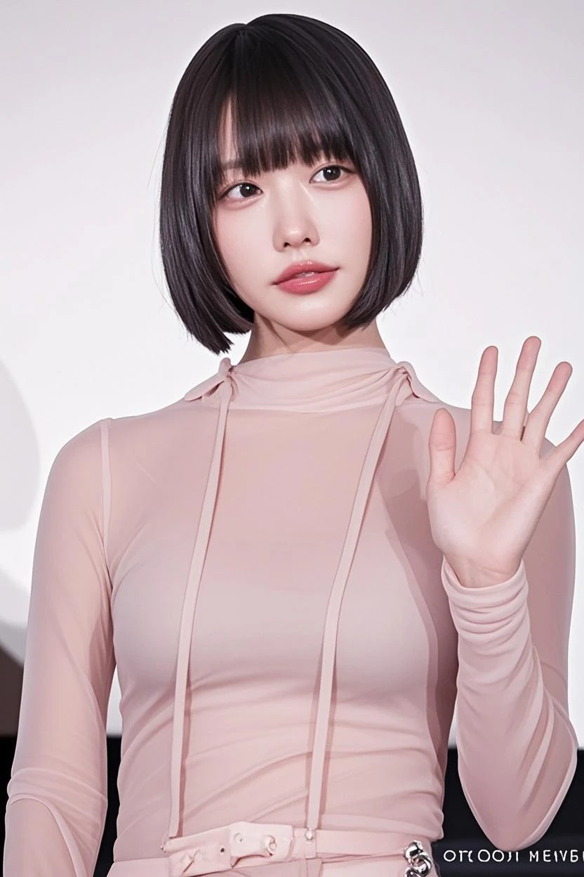 Pale purple high neck long sleeve yoga wear、Black shiny leggings、short-hair