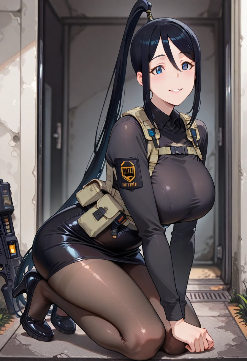 NSFW, Black haired mommy in revealing clothes with thick thighs, Full body view --s2
(Sensual, Seductive, Curvy:1), Black hair cascading down her shoulders, Revealing top showcasing ample cleavage, Tight, body-hugging miniskirt, Thick thighs bulging out, Legs spread apart, Hands on hips, Confident, Alluring pose.