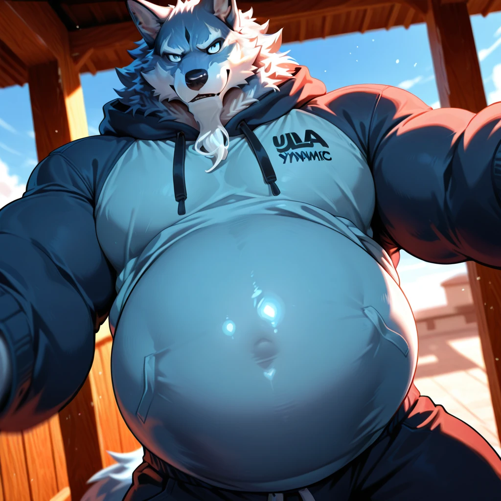 (afternoon), 1volibear, solo, fall,肌肉男,beard,middle-aged,white fundoshi,close-up,stud earrings,nipple ring,sweat,majestic,brutal,confident,strong,枫叶,correct hands,fallen leaves full body,good doggy,blush sticker,(worm's eye view),lying in,in the lake,bulge