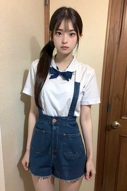 Cute Girls、11 years old、Long Hair、Natural Blonde Hair、Blue Eyes、whole body、Standing straight and facing forward、smile、Camera front、Bangs between the eyes