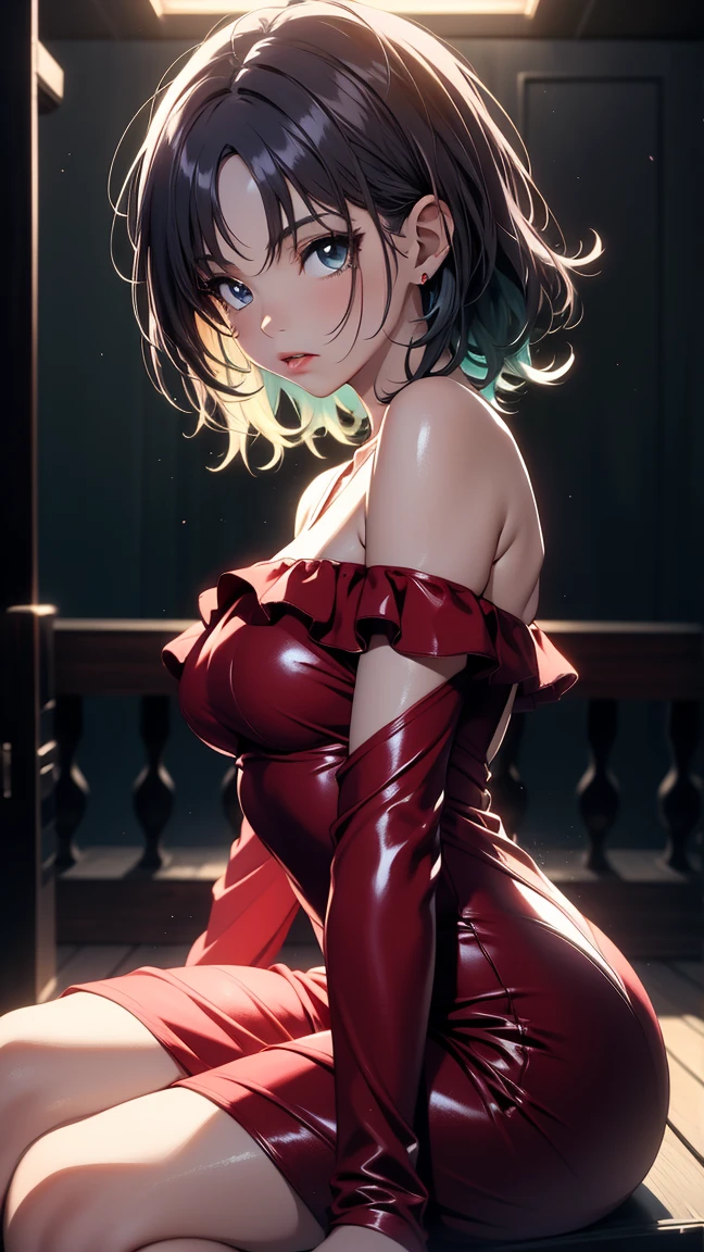HighestQuali,tmasterpiece,Need,A high resolution,8K,1girll,Black color hair(The inside is dyed red),short detailed hair,Men's urinals,on the floor on all fours,fullnude,Dirty,urine,Full of yogurt,Soft NSFW