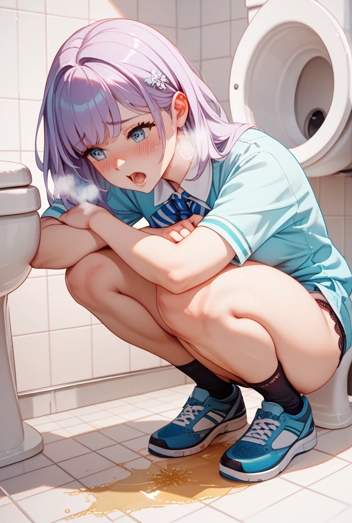 (((best quality, highres, masterpiece, uncensored, high quality, ultra detailed, extremely detailed CG, hiqcgbody, beautiful face, beautiful eyes, extremely awesome detailed CG unity 8K HDR wallpaper, perfect anatomy:1.1))), (extremely awesome detailed realistic, extremely awesome detailed 3d:1.0), (((Uncensored, nsfw,1girl, sex slave))), (1girl, (((sky blue hair, blue inner, hime style, sideburns, shiny hair, short su hair, (ahoge), (Short Bangs:1.3), long hair)))), (((((mechanic, , clothing aside, see through))))), (((policeman, picha))), (((((extremely awesome detailed deep-silky-healthy-lackwarm-foundational-baby face))))), (((((after sex, clitoris, pussy, anus,(spread legs), arms behind head, happy, blush, spoken heart, aroused, (vulgarity, heavy breathing, fucked silly, trembling:1.2), (completely nude, pussy juice, sweaty skin, steam, smelly:1.2),cowboy shot, front view, pussy focus))))((((toilet use, panty pull, toilet, restroom, panties above knees, panties below knees, sitting, bottomless, pants pull)))), caughtpeeing, (pee, peeing), peeing self