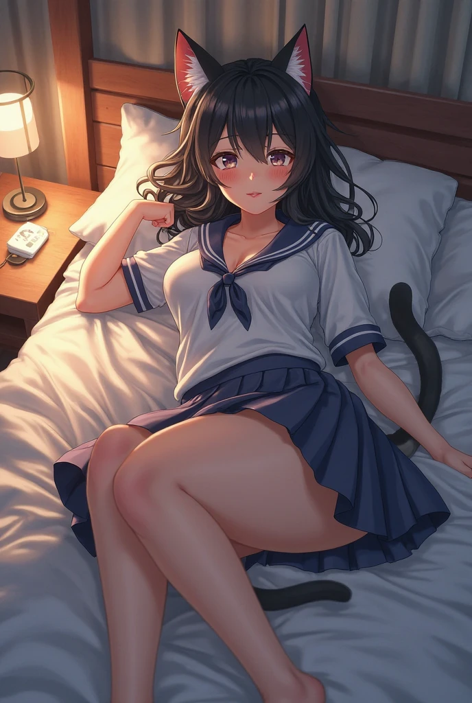 hight resolution、cute little、Amazing beautiful girl,female high-school student、 Anime style, 、17 age、on the bed、A dark-haired、Glamour、Colossal tits、de pele branca、wide-open legs、Very embarrassing、red blush。 Best Quality , Textured skin、 high details, High quality,Semi-long hair、No shoes,nudde,pubick hair、Black short socks、Pubic area、 hair、Open the crotch,、Tsurime,Anime-style eyes,Anime-style nose,Anime-style mouth、Turn your pubic area towards me、Highlights in the eyes、The pubic area is open,Lots of pubic hair、、night lights、pov from down、Tempting、white shirt、Blue tie、 Gray cardigan,I'm showing my pubic area,Lower body nudity、