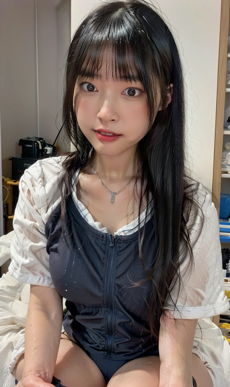 NSFW, (pieces fly, highest quality, realistic:1.4), (shiny skin), (nffsw, 8k wallpaper, High resolution), perfect anatomy, cinematic lighting, Physically based rendering, Awards, highly detailed skin, highly detailed face, Beautiful eyes in every detail, Carl Zeiss 85mm F/1.4, break, (((1 male、1 female, have :1.5)), on the floor, break, She is a very cute 25 year old office lady., (Pink wavy semi-long hair and bangs), small breasts, (unbutton her wet white blouse, black pleated skirt lift, black knee high socks, loafers:1.3), view from below, (naked:1.5), (flat chest:1.5), ,((1 male、1 female,have :1.5)), (short hair:1.5), (scary face),((cowgirl style)), ((girl on top)),((naked without bra)), ((feel an orgasm)),((naked topless)),((insertion of male genitals)),((open your legs)),((asian beauty)),((Spread your legs in an M shape))