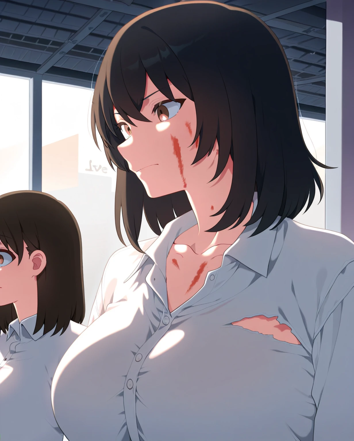 Black_hair, red_eyes, 1_girl, white_sweater, black_skirt, shy_face, cute_face, girly_face, lewd_face, 1_boy, horny_boy, short_black_hair_boy, intimacy_couple, love_hetero_couple