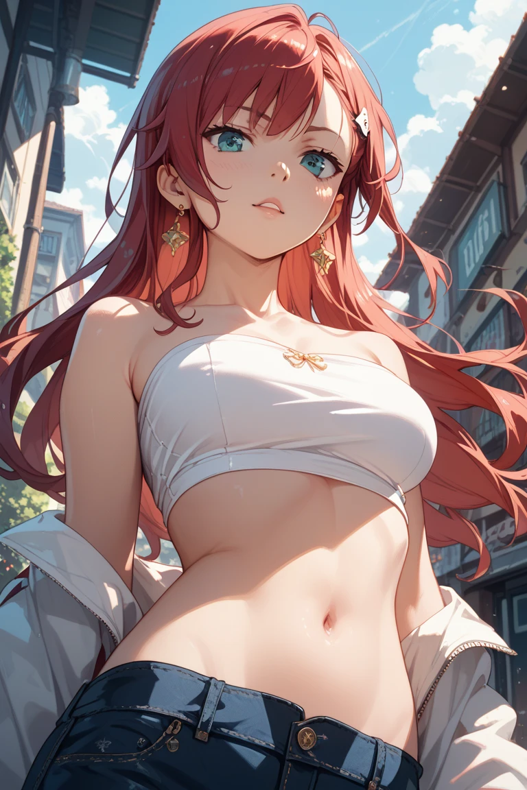 Picture an anime girl with rose-gold hair styled in a chic bob, capturing the romantic ambiance of Namsan Seoul Tower at sunset. Her bikini, a blend of rose-gold and soft pinks, reflects the warm hues of the evening sky. Posing on a hill overlooking the cityscape, she stands with a serene gaze. The bikini has subtle patterns inspired by the Namsan Seoul Tower, and her expression is one of peaceful contemplation, embodying the romantic serenade of a Namsan Seoul Tower Sunset.