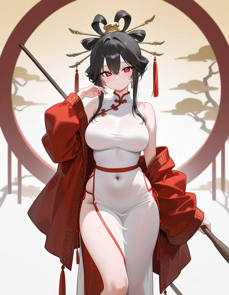 Anime girl, long dress, revealing thigh, chinese theme