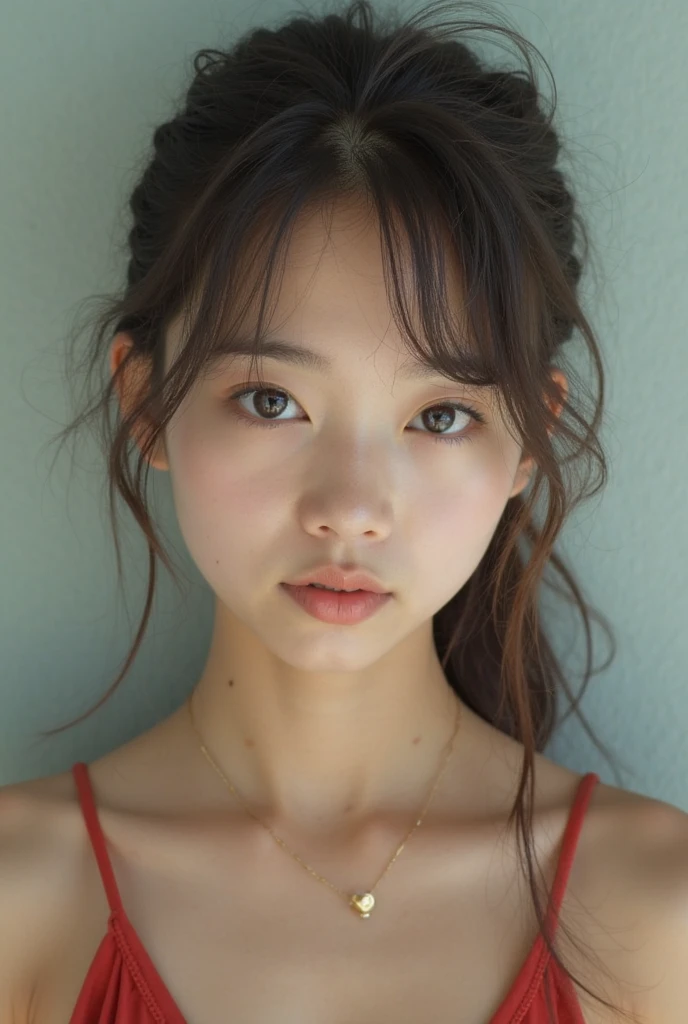 (highest quality,Super detailed,Physically Based Rendering:1.2), Realistic,Portraiture,Beautiful young woman with long wavy hair and captivating eyes,Delicate facial features,Soft lighting, Vibrant colors, ((Playfully licking fingers with tongue, Gently placing a finger in the mouth)),Subtle expressions of joy and anticipation,Romantic atmosphere, (Close-up shot of sensual lips),Cheeks turn slightly red,Sensual and sophisticated,A gentle and captivating gaze. centered