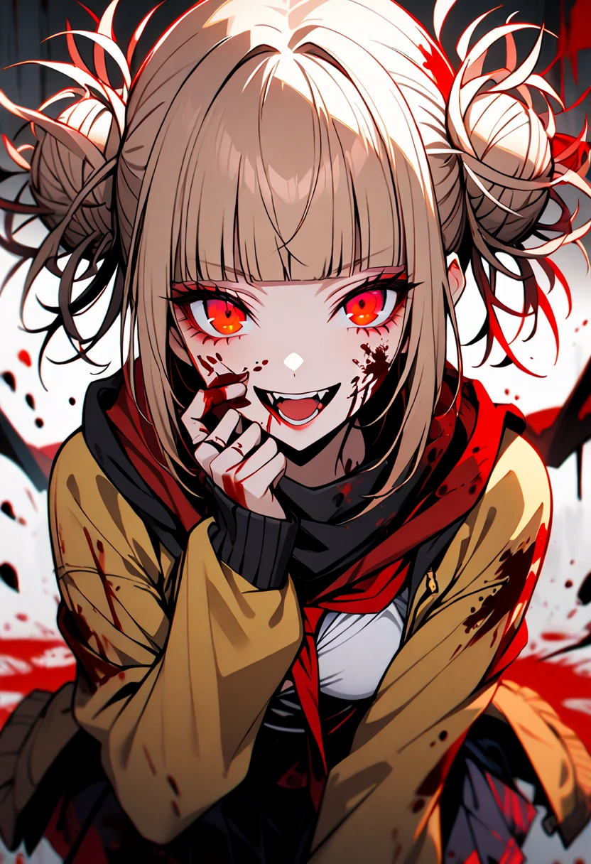 (best quality, masterpiece, highres),1girl,solo,japanese clothes,oni horns,black choker,collarbone,bare shoulders,breasts,
blood,blood on clothes,blood stain,evil grin,(hand on own face:1.1),shaded face,looking up,upper body,looking up,from below,looking at viewer,dark,alley,night,
<lora:YaBoyKongming-Eiko-release-1.0x:0.6>,