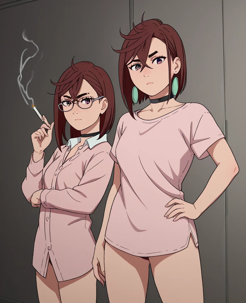 fujisakimika, 1girl, solo,short hair, brown hair, brown eyes, glasses,  smile, happy,
1990s (style), breasts,
masterpiece, high quality, very_high_resolution, large_filesize, full color, masterpiece, expensive quality, very_expensive_solve, big_file size, full color,(completely nude:1.2),pussy,niplles,(Loli kid),flat chest,room,