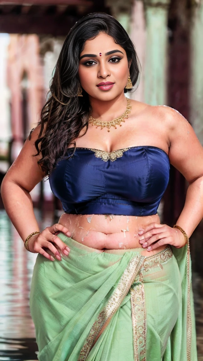 Foto RAW, photorealistic, photography, full body shot, master shot, perfect eyes, goddess like beauty, pierced eyes, perfect thick chubby mallu Desi aunty bhabhi, Full figured woman, juicy thick figure, bulky figure, curvy, fleshy curvy figure, voluptuous body, wide body, full figured aunty, Sexy navel folds, fleshy figure, heavy figure, Wearing a Stanapatta, a chest-band.Saree model, model Photography, Indian saree shoot, Indian traditional wear advertising photography, traditional wear brand shoot, face of Indian actress Sonakshi Sinha, masterpiece, realistic, realism, incredible details,  pleasure, photorealism, detailed skin, skin pores, high contrast, photorealistic Artstation 8k HD digital art trend of high definition and detailed realistic skin texture, ultra detail, realistic skin texture, armature, best quality, ultra high definition, (photorealistic:1.4),, high resolution, detail, raw photo, sweat, Re sharp, by Lee Jefferies Nikon D850 Film Stock Photo 4 Kodak Portra 400 Camera F1.6 Lens Rich Color Ultra Real Realistic Realistic Textures Dramatic Lighting Unreal Engine Trending at Art Station Cinestill 800,(pele altamente detalhada: 1.2), 8k UHD, DSLR, soft-lighting, alta qualidade, grain of film, Fujifilm XT3,she didn't like to wear blouse or bra, She doesn't like to wear bra or blouse as it is against her traditional customs, wearing a Bra or blouse is against her forbidden in her tribes ritual, traditional no blouse saree,  detailed hairy armpits, hyper realistic skin, skin pores, sweat, veins, juicy deep navel, 