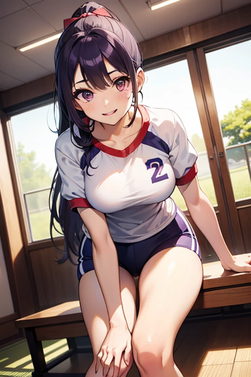 {{{{{16k,Ultra High-resolution realistic photograph of neat virgin first-year junior high school girl's in School-designated gym uniform with junior high ribbon as pretty as a actress in Grass schoolyard, She's in the first year of middle school, but she's too well developed, her cleavage tits are too beautiful, Her bra is showing through under her gym clothes, She's a virgin but she's popular popular popular and she just has an aura of being popular}}}}},{{Extremely detailed}},{{{{{dye her cheeks flush and integrated her head pure small, thick lips, Enchanting thick gross idol's Lips, She's a volleyball player so she has big boobs}}}}},{{{{{dark colored bang ponytail hair}}}}},{{{{{She get more attractive and smoother her body, her expression and appearance are transformed into that of a pure, Her white tits are so fluffy, and are depicted in great detail, but her sex appeal from her cleavage fills the schoolyard, her bodyline and tits and hips are getting cuter and cuter, She has been reborn as a pretty one-in-a-thousand-year girl with a sparkling aura of cuteness}}}}}