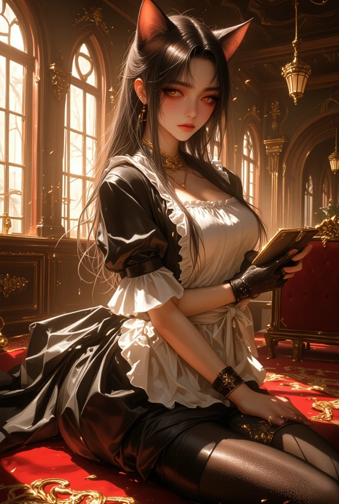 (Pure Color: 0.9), (Color: 1.1), (Masterpiece: 1,2), Top Quality, Masterpiece, High Resolution, Original, Highly Detailed Wallpaper, Beauty, Victorian, Dress, Melancholy, Big Breasts, Sepia Color, 40 years old --auto --s2