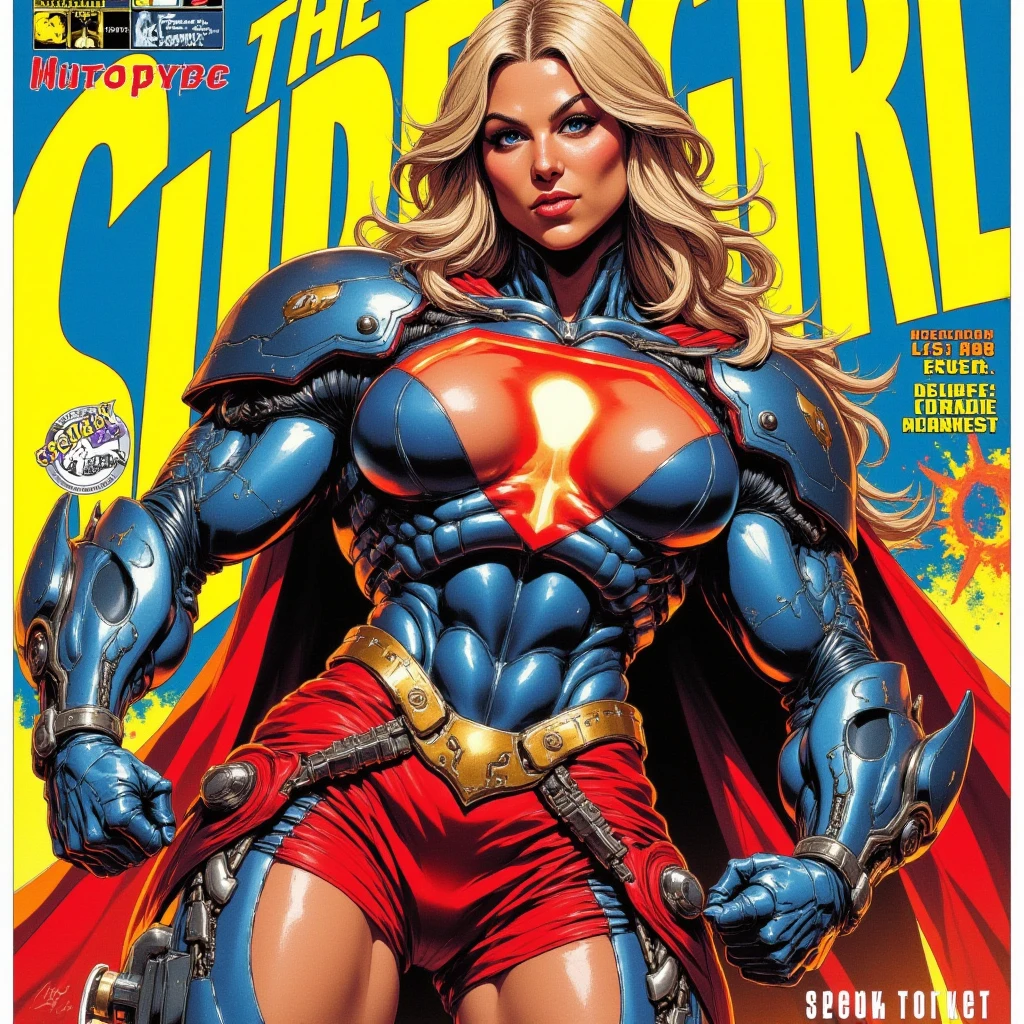 Best quality, comics caracter,super hero,woman,blonde hair,látex micro dress,tights