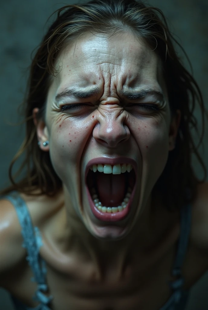 full woman freaking out