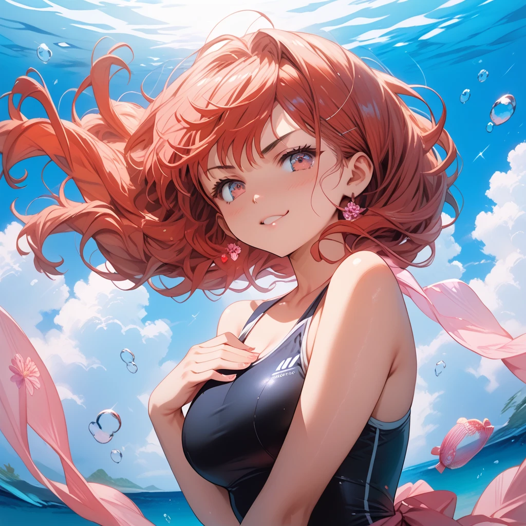 Swim gracefully Beautiful mermaid in bikini with black hair Red Eyes