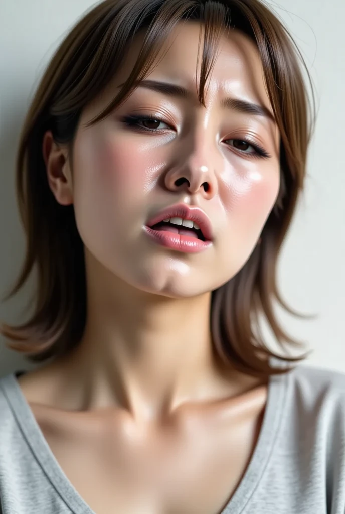 masutepiece,award - winning photo, Extremely detailed, edgOrgasm, Woman with mouth open and eyes closed , Skin shiny with sweat、Face Focus、Illumination that emphasizes shiny sweat{{{Spread }}}, A dark-haired、NSFW、