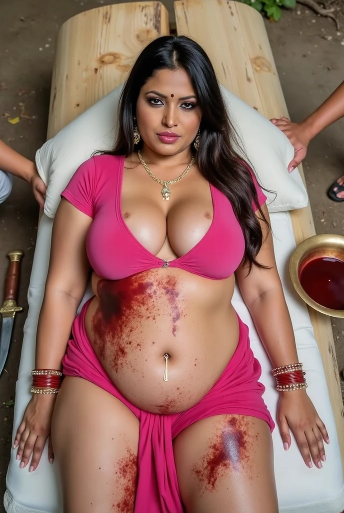 Goddess parvati jewelry crown married hot wife  eating fress beef meat with muslims surrounding men nude beef in her pussy blood on her body in muslim slum