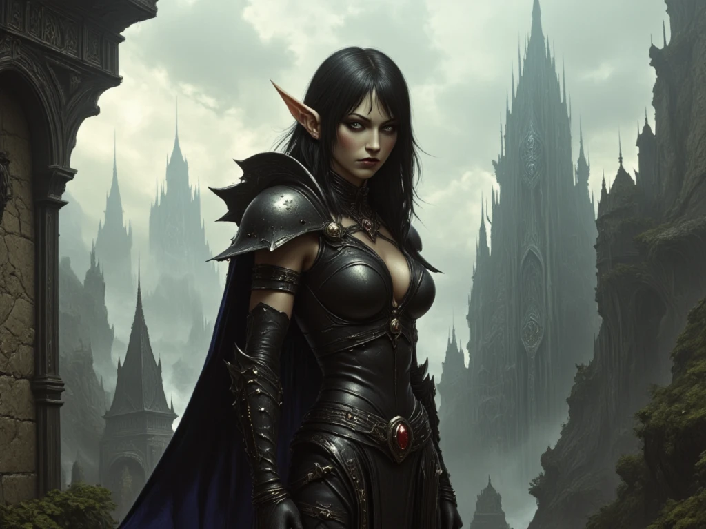 A closeup of a female character in armor with a sword, Black Witch Full View, Warrior Rogue, Digital Diablo, Female Mage, Dark Fantasy Character Design, Evil Witch, Exquisite Epic Character Art, Sorceress, Dark Fantasy Female Mage, Human :: Sorceress, Black Witch Full Body Pose --auto --s2