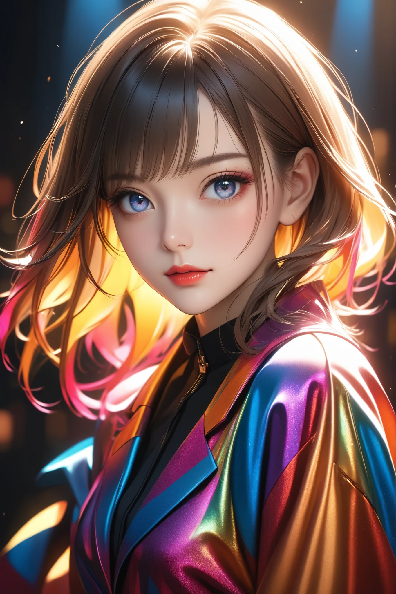 an adult woman, solo, wearing colorful, attractive posing, staring at you, detailed face, soft and smooth fine hair,
soft and firm skin, beautiful legs,
detailed portrait of a young adult female with striking facial features,
vibrant and dynamic outfit,
alluring gaze directly at camera,
dramatic lighting, cinematic composition,
warm color palette,
photorealistic, highly detailed, 8K, professional quality