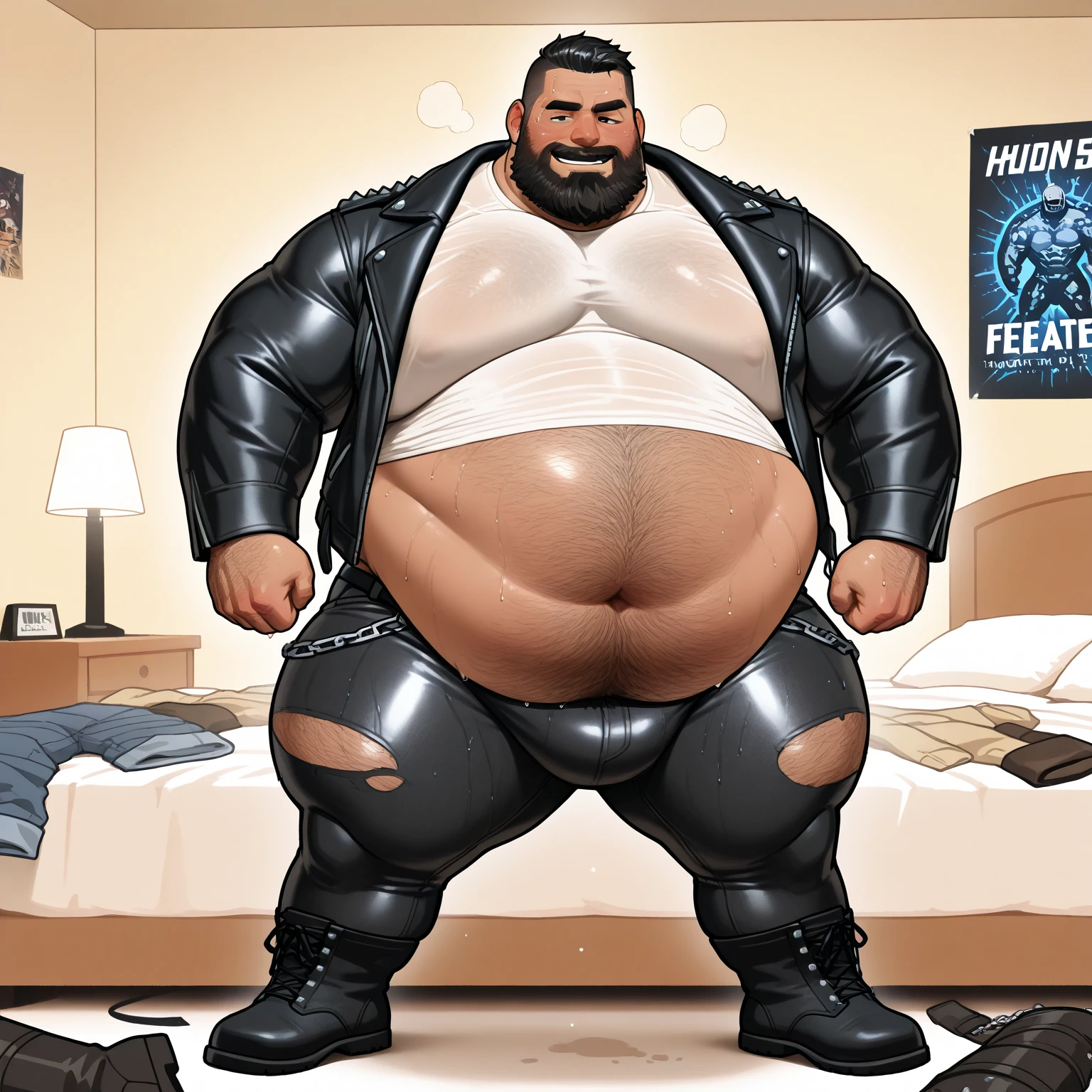a male gorilla, muscular athletic, in a school hallway, naked, posing sensually, wearing jockstraps down, revealing his large erect penis, wearing a cap, wearing sneakers, sweaty body, during the day, NSFW, Whole body, well detailed, good quality, big body