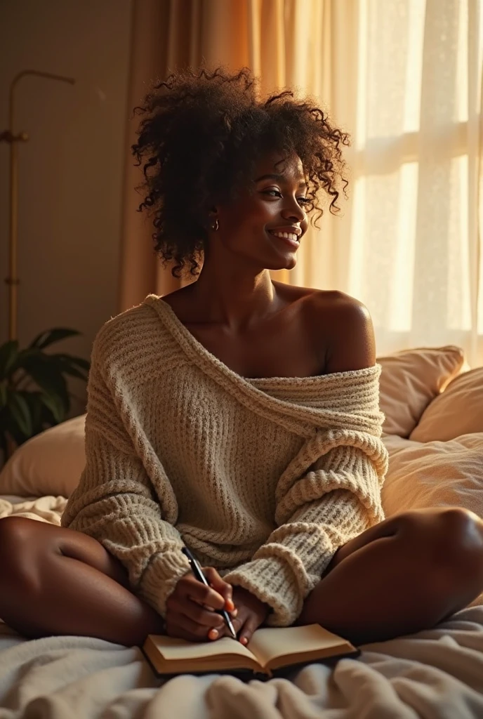 african american woman, Whole body, Beautiful dark skinned woman, Afro hair, cell phone photography, The best quality, beautiful, dress pretty, Woman about 25 years old, yoga teacher, warm smile, beautiful body, cute breasts, casual clothes, tender, detailed eyes, detailed face.