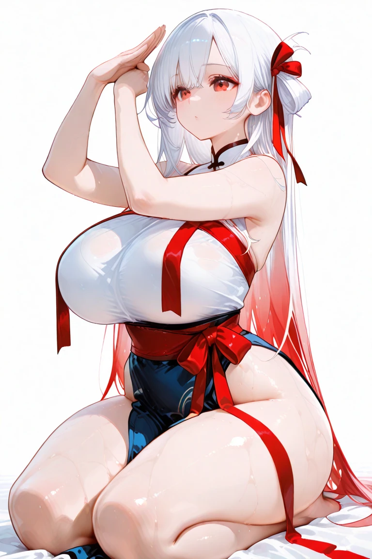 anime girl in a bikini,huge breasts, lying,anime style