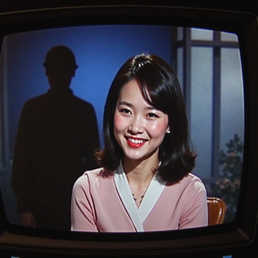 color unsharp masking quality. (A young Japanese woman as extreme small as chihuahua). thick outline. blurry photo. color slide film. 1958.