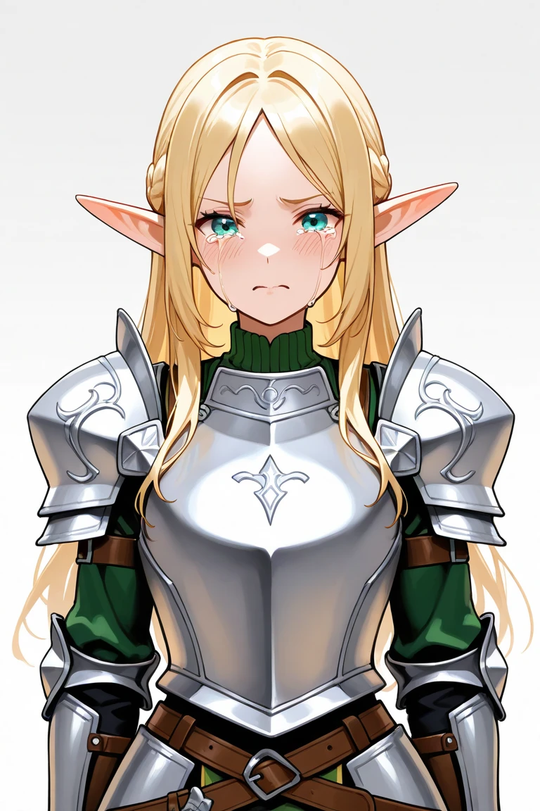 a 20 -year-old man, 1 boy, blonde short hair, short hair parted in the middle, bright green eyes, without a beard, without a goatee, no facial hair, silver and red medieval knight armor, red clothes, highly detailed, A high resolution， Sharp focus, ultra detailed, noble, brave, strong, perfect hands, looking at the viewer
