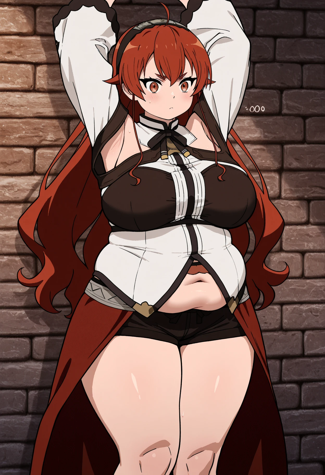 senna 1girl, 1boy, thigh sex, , crop top, highleg panties, mature male, grabbing, hug from behind,, masterpiece, best quality, highly detailed,red eyes,