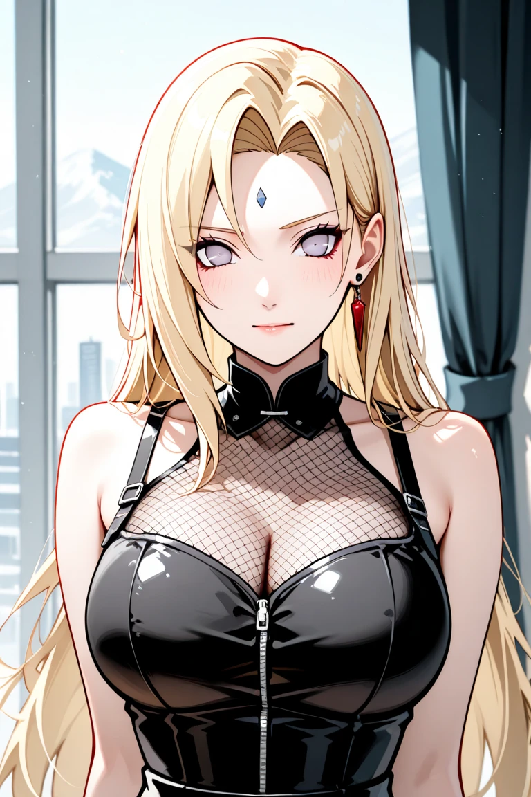 ((super high quality,Ultra-high resolution,4K,8k,super masterpiece,Ultra HD)),Dimly lit room at night,One Woman,Open sweatsuit,Large collar,Open collar,Tight collar,Zipper from neck to navel,Cleavage,sexly,smile,