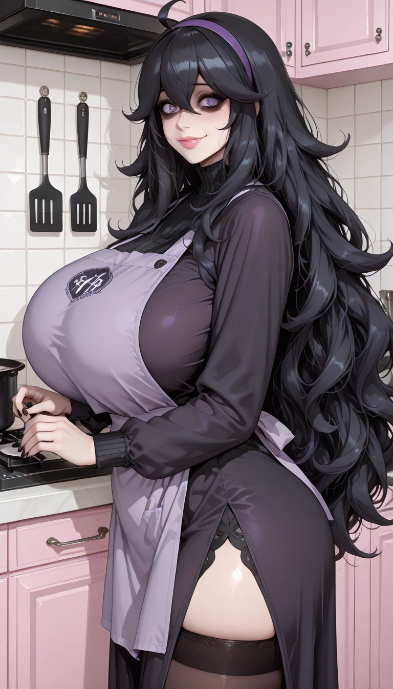 ((2 nakad adult woman walking)),(long black hair, smile)),((hairy pussy, very big pussy piercing, chest piercing)), ((big breasts)), Thigh belt,kitchen,taking one coffee