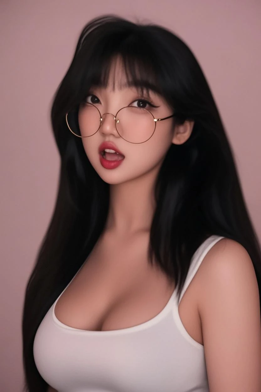 (((nsfw:1.0))),Gentle expression, Lie in, White glasses, short hair, (8k, RAW Photos, Realistic:1.25) ,( Lip gloss, eyelash, Shining Face, Shiny skin, highest quality, Ultra-high resolution , Written boundary depth, chromatic aberration, Caustics, Wide Light, Natural Shadows, K-POPアイドル) She gazes at the viewer with a calm, goddess-like expression of bliss., whole body, Big Breasts, Black Stockings, White shirt, secretary、smile、(Full Shot:1.8)