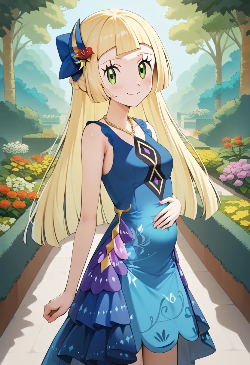 1girl, Lillie, ass atire, breasts, brown hair, dress, lips, translucid mini dress, ring, smile, solo, wedding band, wedding ring, outdoor, pokemon route, 2d, pokemon anime, (ken sugimori art), watercolor \(medium\) <lora:lukethighwalkerneonponyv5:1.3>