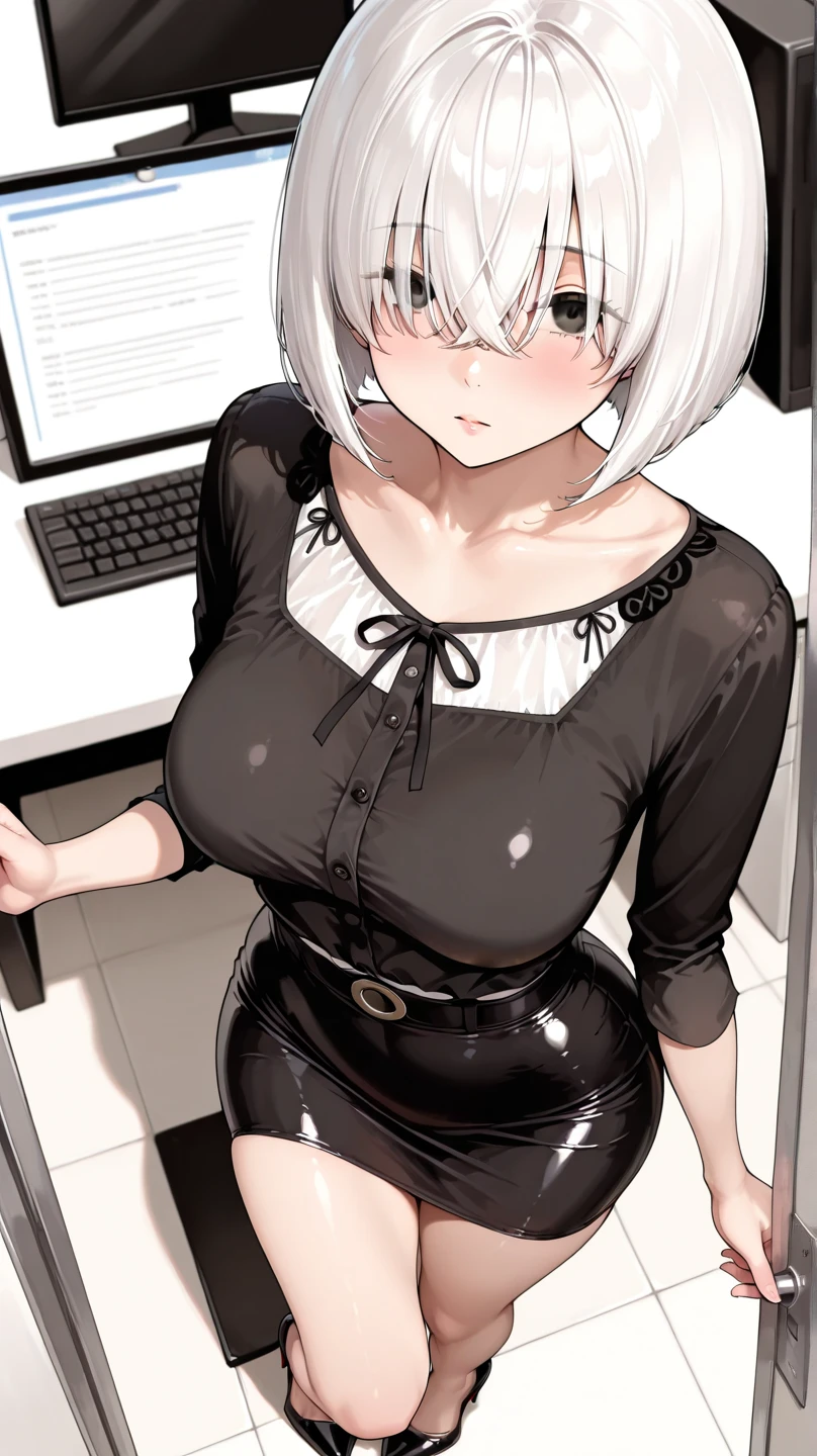 highest quality, masterpiece, subjective tit fuck oiled, teacher, Completely ?????、gray hair