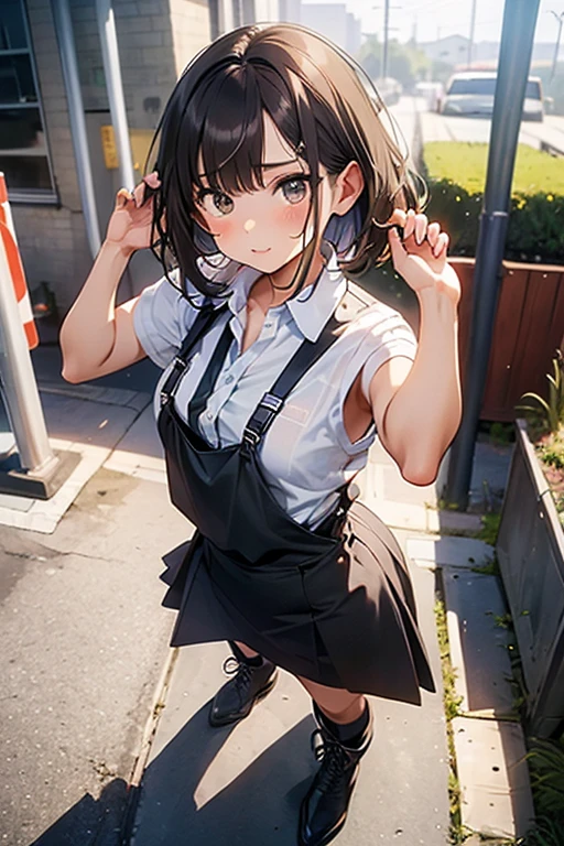 official art, unity 8k wallpaper, Super detailed, masterpiece, highest quality, (very detailed),(Raw photo,highest quality),(realistic,Photoreal:1.3),dynamic angle, fire glow effect, professional lighting, side light, cinematic light, ultra high resolution,best shadow, particles of light, Fine skin texture, detailed face, intricate details, Super detailed, shine,full body, masterpiece, royal background,beautiful face,blurred background,28 year old beautiful girl,shiny skin,thin,nice companion,delicate body、thin legs,beautiful black dress,black gloves, black thighhighs, white panties,sweaty,during the day,((Skirt flips up:1.2)),NSFW,sleeveless,tight clothes,Clothes sticking to the body,((chest expansion)),Extremely short mini skirt,raise one leg, Real World, Natural light,perfect Natural light,looking at viewer,