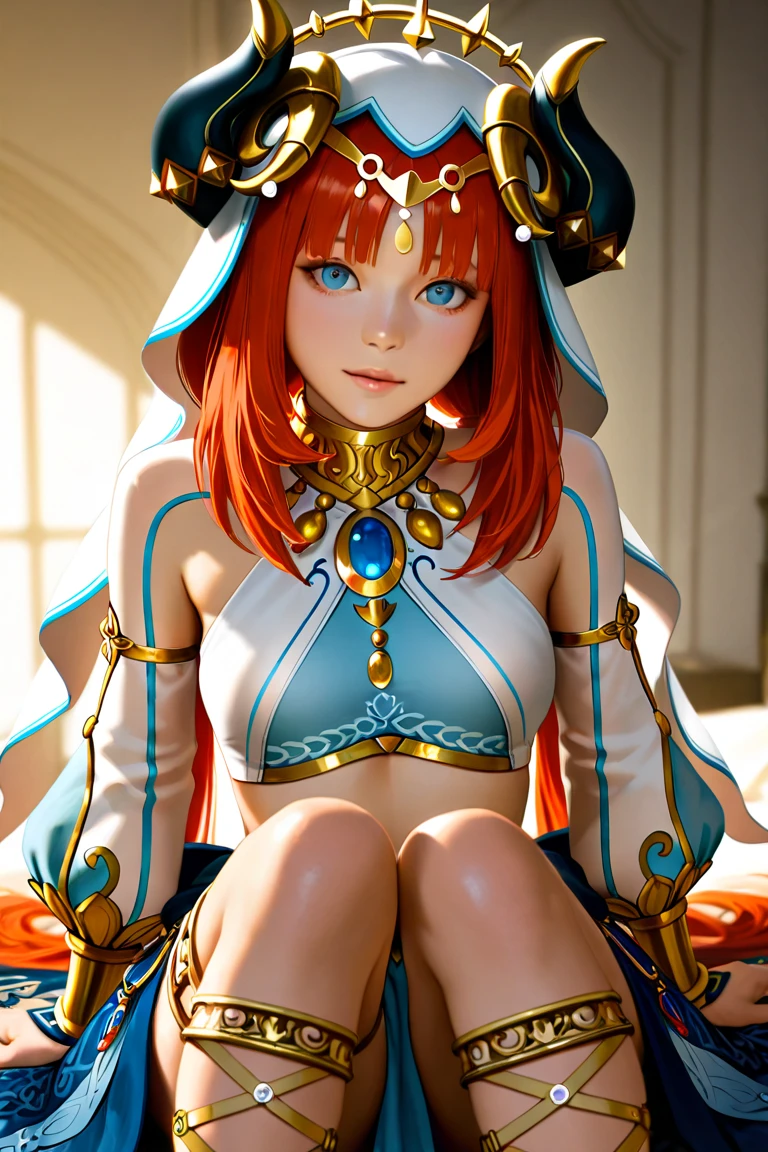 naked, nude, vagina, lolita, outside, (((small breasts))), fifteen years old, open mouth, happy, smiling, sunny, happy, bright sunlight, water, hair ornament, red-hired hair, white hairstreak, from below, masterpiece, best quality