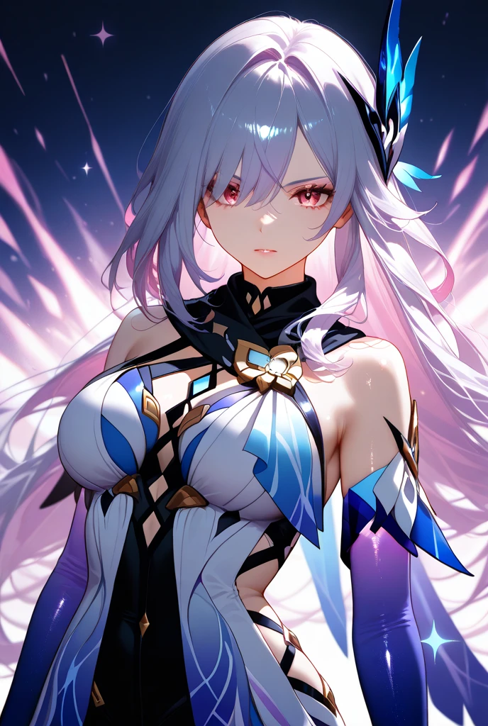 young girl, Long white hair, high ponytail, violet eyes, Rich sleeveless dress, open breasts, anger, Masterpiece, hiquality
