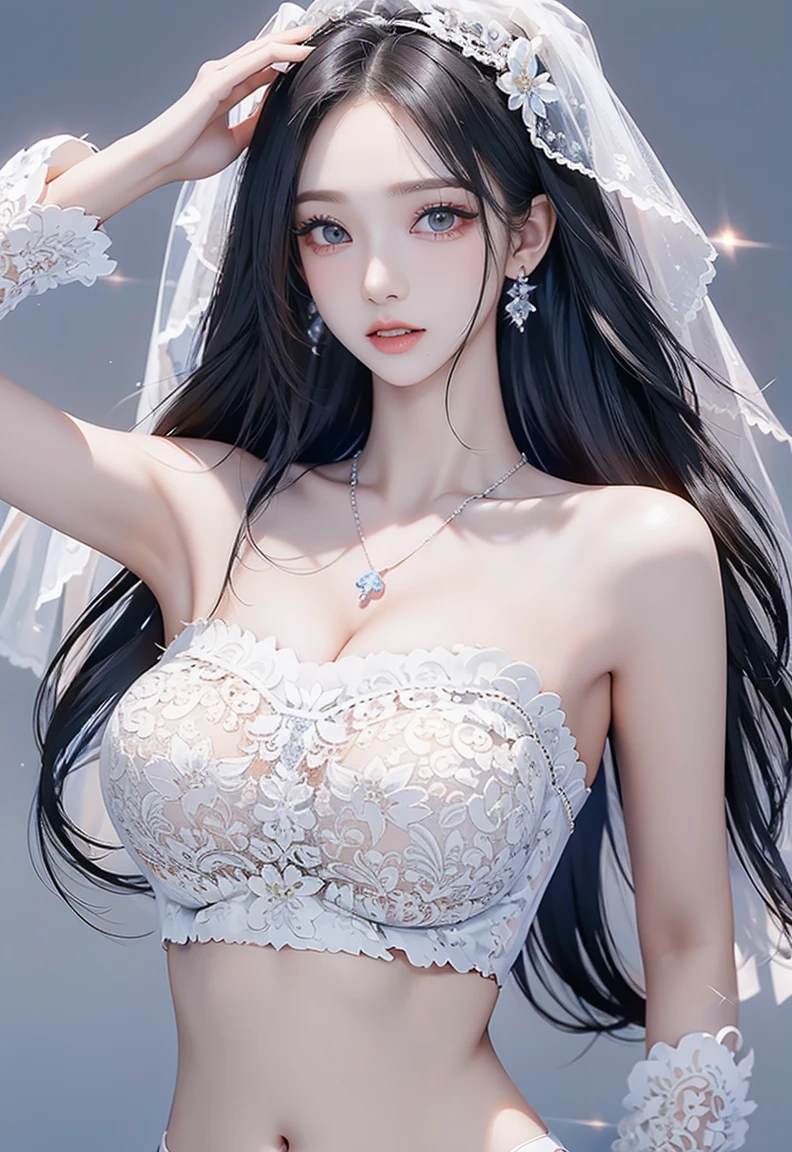 Top image quality、Raw photography、A high resolution、20-year-old cool Korean、big round chest、sexy white lace underwear、Beautiful Eyes of Details、very elongated eyes、Beautiful eyelashes、Beautiful double eyelids、eyeshadows、long legs,medium thighs, beautiful eyes finely detailed、elongated eyes、long eyeslashes、Beautiful double eyelids、eyeshadows、earrings、shiny skin、 1 girl, solo, sexy pose,