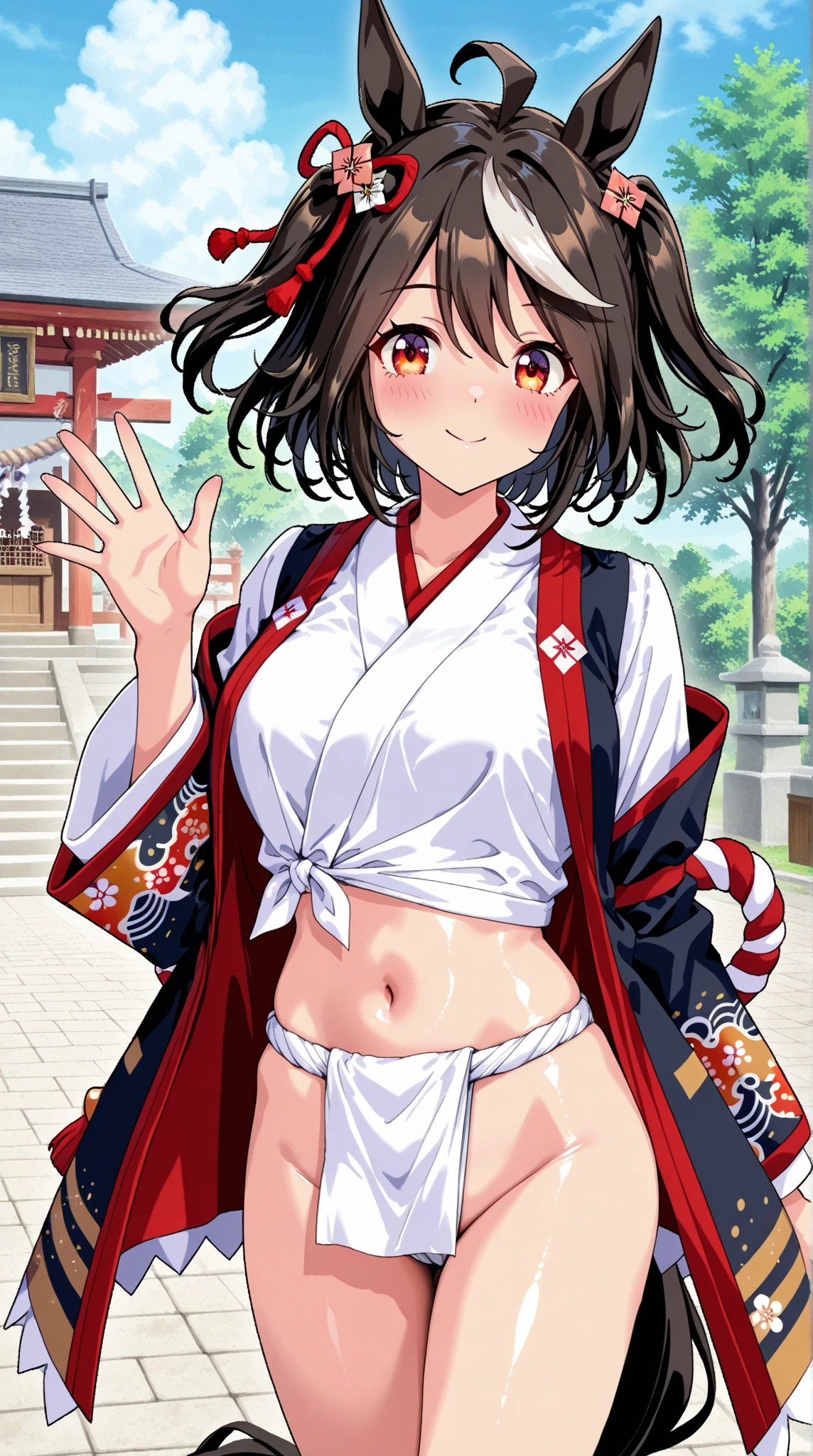 Kitasan Black,smile、looks happy、(naked:1.5),Outdoors、blue sky、(Wearing a collar:1.5)、Earrings、Earrings、bracelet,(masterpiece, Highest quality, Highest quality, Official Art, Beautiful and aesthetic:1.2),(Ultra-detailed),Open your mouth,(Steam coming out of the sides:1.5),(Cowboy Shot)、(Beautiful Face:1.4)、(Peeing:1.5)、Up from the bottom、Sweat、Facing forward,(最高のsmile:1.5)、全naked,Full nudity、navel piercing,Short Hair,((Slim figure))、(3 year old girl)、,(Small breasts:1.5)、shaved pussy,、(Hands on hips)、Very detailed、Animal ears、全naked、Full nudity、Beautiful background、Cherry blossom trees、blue sky、Very detailedな体、Higher resolution、Large file size,A clear body、