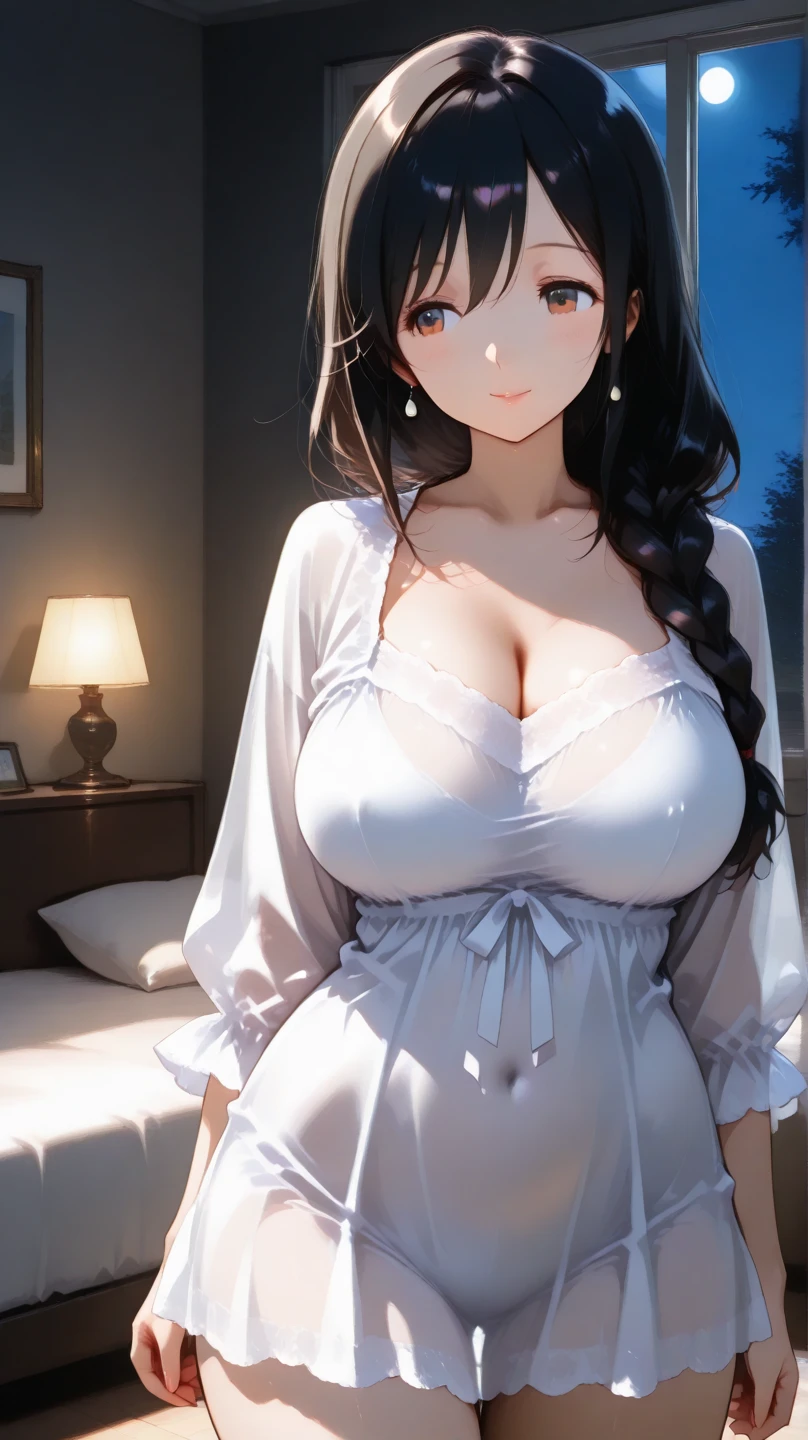 (masterpiece、top-quality、hight resolution、Unity 8k Wallpaper、extremely details CG:1), In a private hotel room, the protagonist is facing a married woman wearing only a bath towel after a bath whom he met on a dating site. She leans forward a little and whispers to the protagonist shyly with eyes filled with a mixture of shame and anticipation. Don't call me a slutty married woman..." The atmosphere becomes more intimate, and the change in her feelings is highlighted. nsfw