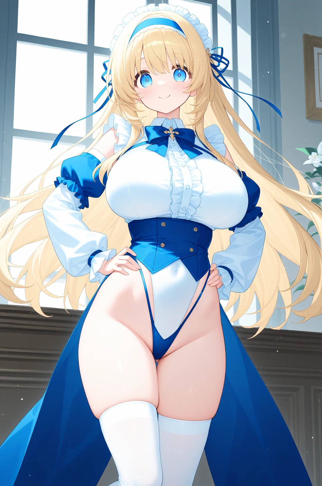 masterpiece, highest quality, very detailed,sexy woman,blonde hair,((huge breasts)),Wide Hips,crooked,detailed and beautiful eyes,break,Teenager magical girl transformation,high leg leotard,frills,white stockings,White elbow gloves,
