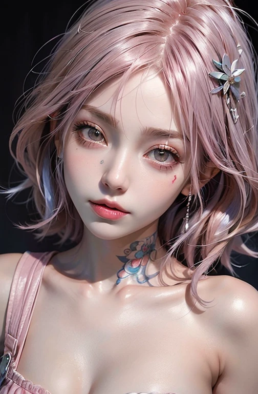 masterpiece、highest quality,、Pink Hair、(Close your eyes 1.4)、Upper Body、White Bikini、blush、Embarrassed、Lying in bed、Open your mouth、Yawn