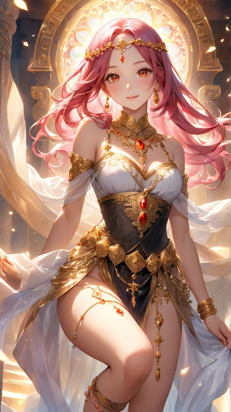 Best Quality, masterpiece, realist, meticulous detail, A beautiful and ethereal woman in an ethereal sky., big chest, very long legs, big hips, striking, sexy, happy, ray tracing, pink hair, (rabbit ears)