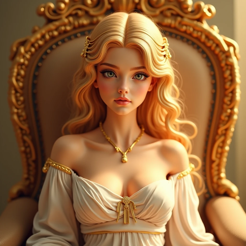 A girl with long golden hair, choppy bangs, Nordic heritage, a figure, delicate facial features, pale skin, porcelain skin, an innocent yet determined gaze, she wears an exquisite headband, dressed in a fantasy-style Slavic royal dress, a fur shawl draped over her shoulders, wide sleeves, a luxurious layered skirt, the background features a fantasy-style royal castle, this character embodies a finely crafted fantasy-style Slavic princess in anime style, exquisite and mature manga art style, high definition, best quality, highres, ultra-detailed, ultra-fine painting, extremely delicate, professional, anatomically correct, symmetrical face, extremely detailed eyes and face, high quality eyes, creativity, RAW photo, UHD, 32k, Natural light, cinematic lighting, masterpiece-anatomy-perfect, masterpiece:1.5 sultry look, seductive