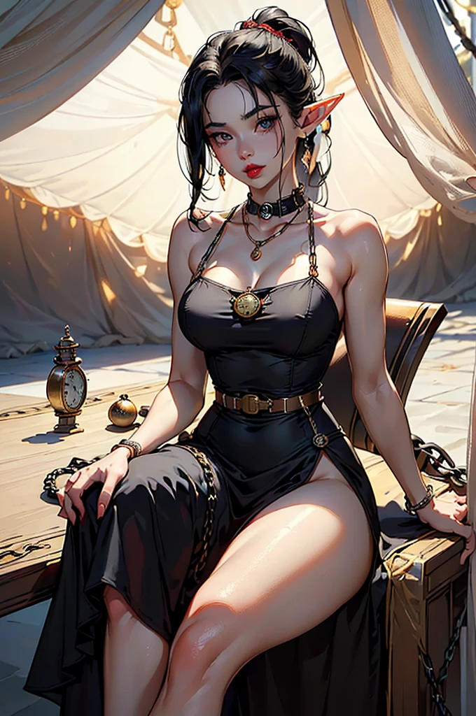 (best quality,4k,8k,highres,masterpiece:1.2),ultra-detailed,(realistic,photorealistic,photo-realistic:1.37),1 girl,anime girl,dark skin,indian traditional dress,long black hair,beautiful expressive eyes,deep black shiny hair,fairytale-like atmosphere,vibrant colors,soft lighting,traditional patterns,lush garden background,cascading flowers and vines,dainty jewelry,henna designs on hands and feet,ethereal aura,graceful pose,emphasis on eyes and lips,magic in the air,serene and mysterious ambiance